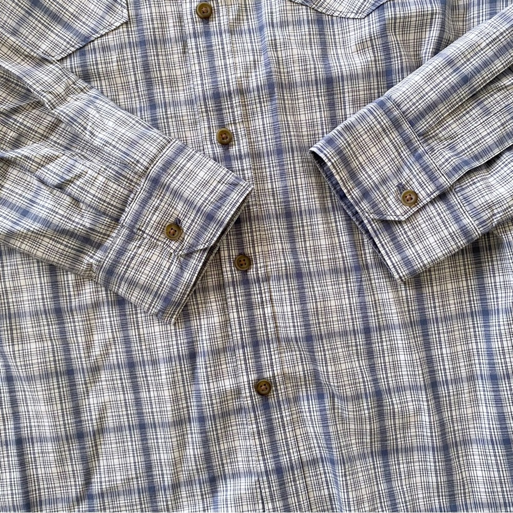 NWT Wrangler Men’s Cowboy Wash Plaid Button Up Vintage Indigo Blue size Medium - Picture 4 of 10